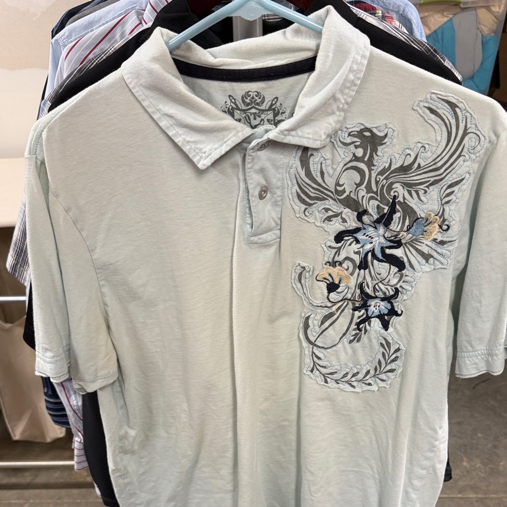 Marc Ecko Pale Mint Polo with Navy and Cream Embroidery